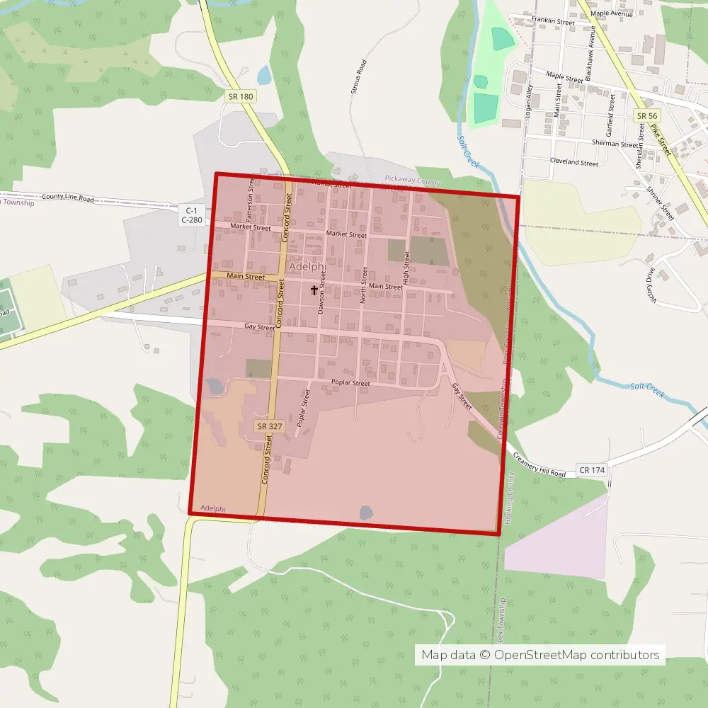Service area map of Adelphi, Ohio