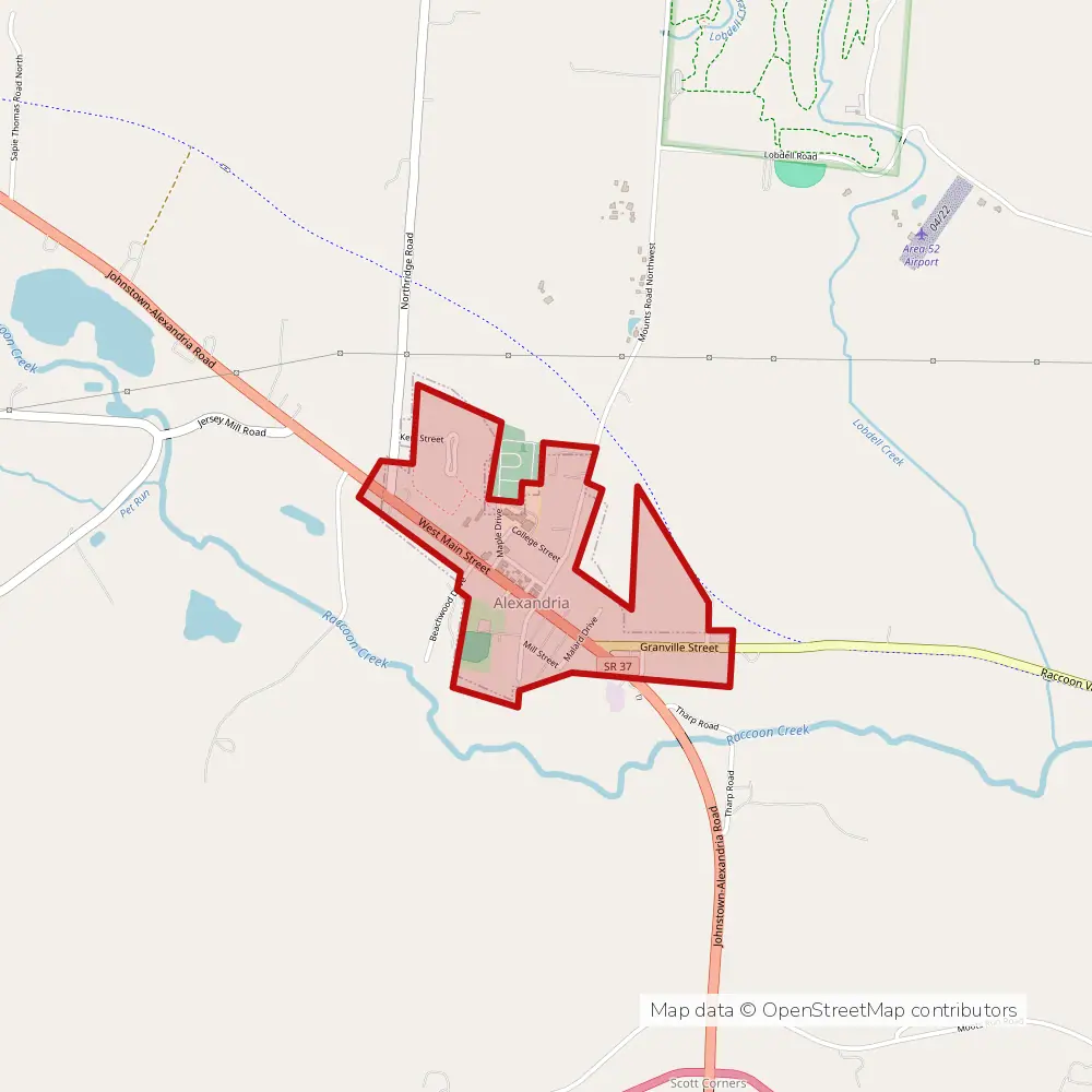 Service area map of Alexandria, Ohio
