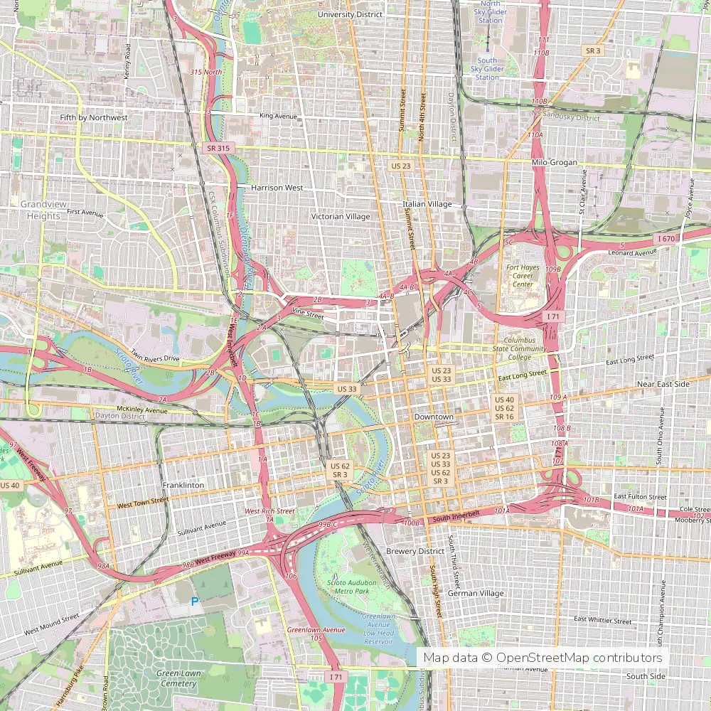 Service area map of Columbus Arena District, Ohio