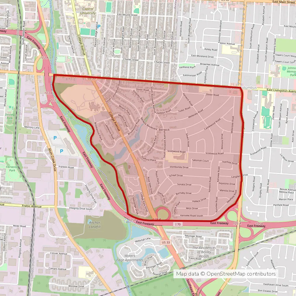 Service area map of Columbus Berwick, Ohio