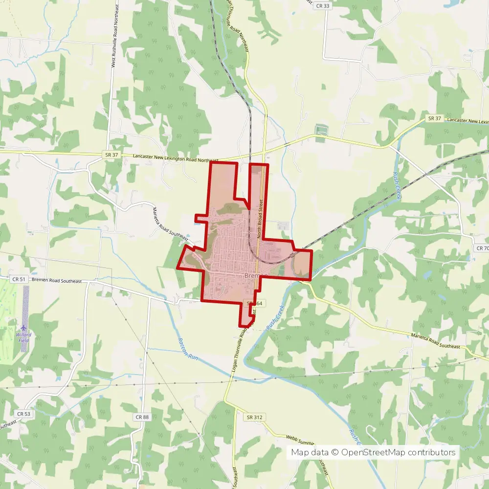 Service area map of Bremen, Ohio