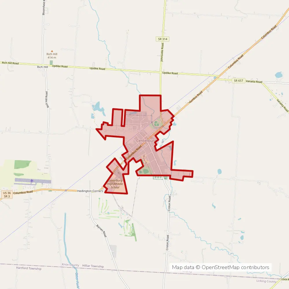 Service area map of Centerburg, Ohio