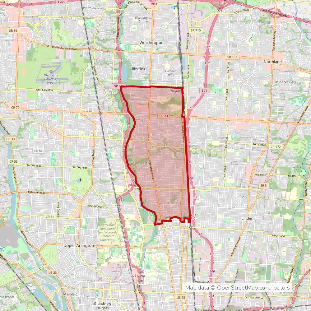 Service area map of Columbus Clintonville, Ohio