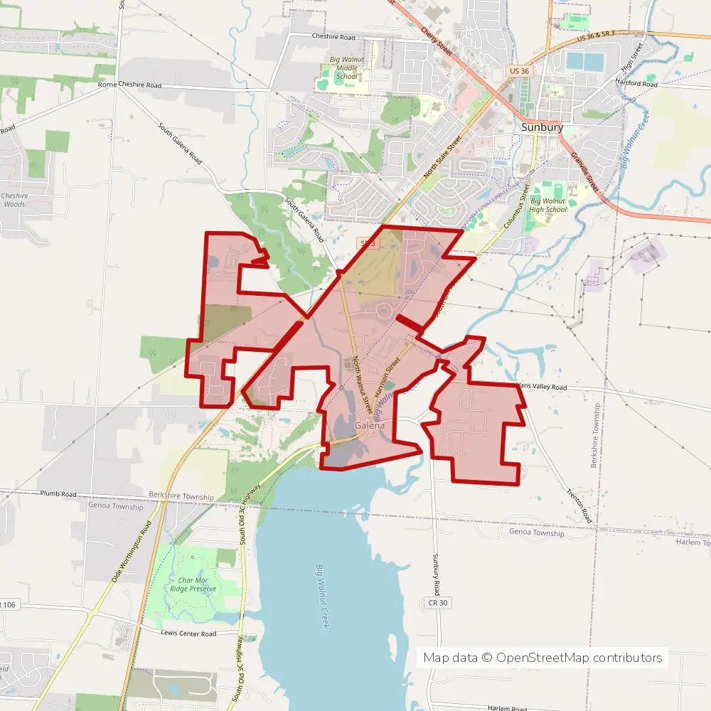 Service area map of Galena, Ohio