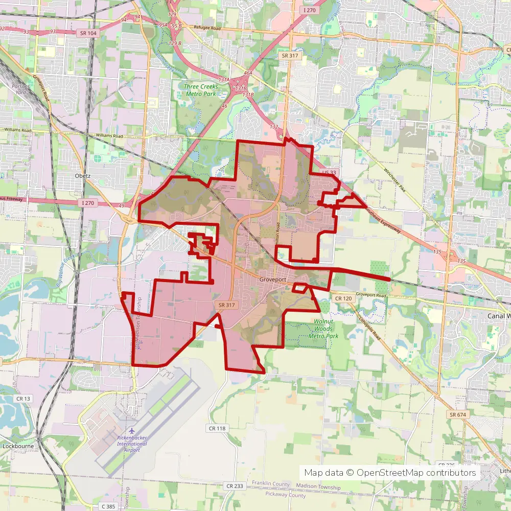 Service area map of Groveport, Ohio