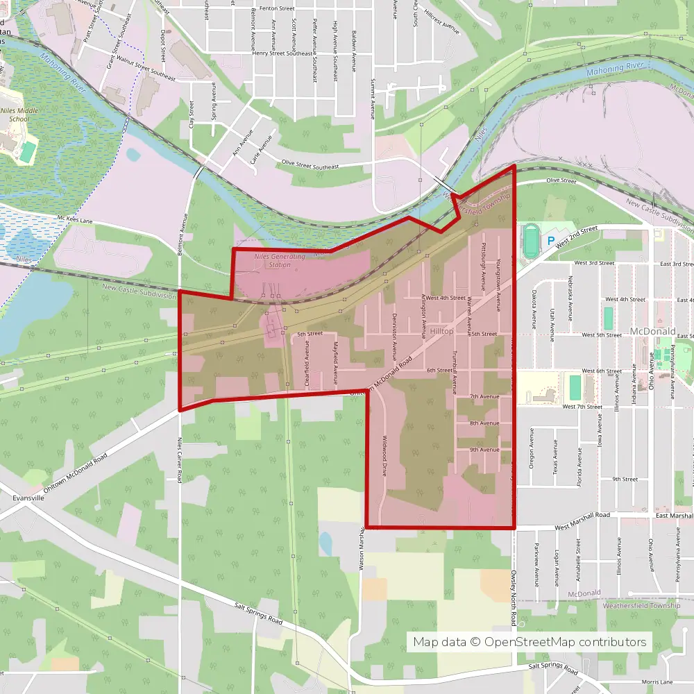 Service area map of Columbus Hilltop, Ohio