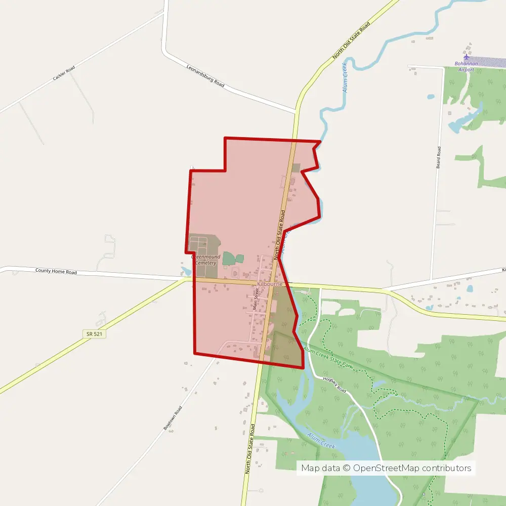 Service area map of Kilbourne, Ohio