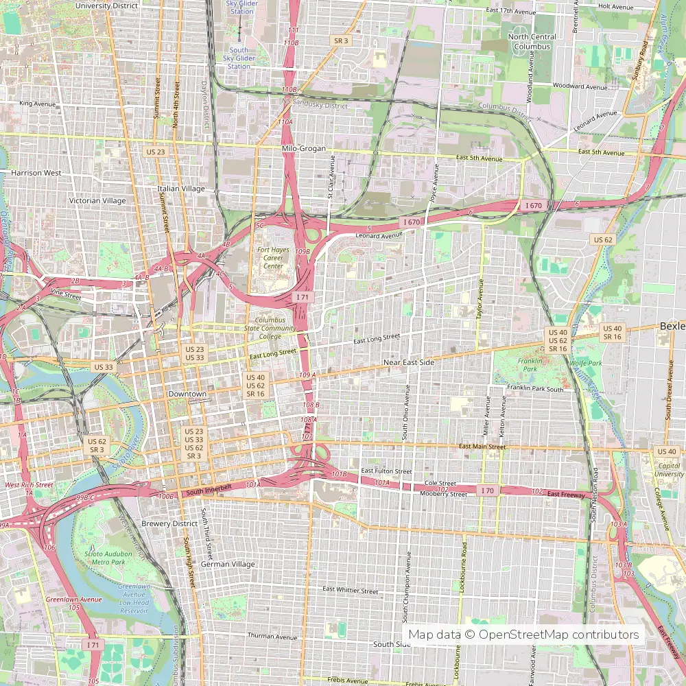 Service area map of Columbus King-Lincoln Bronzeville, Ohio