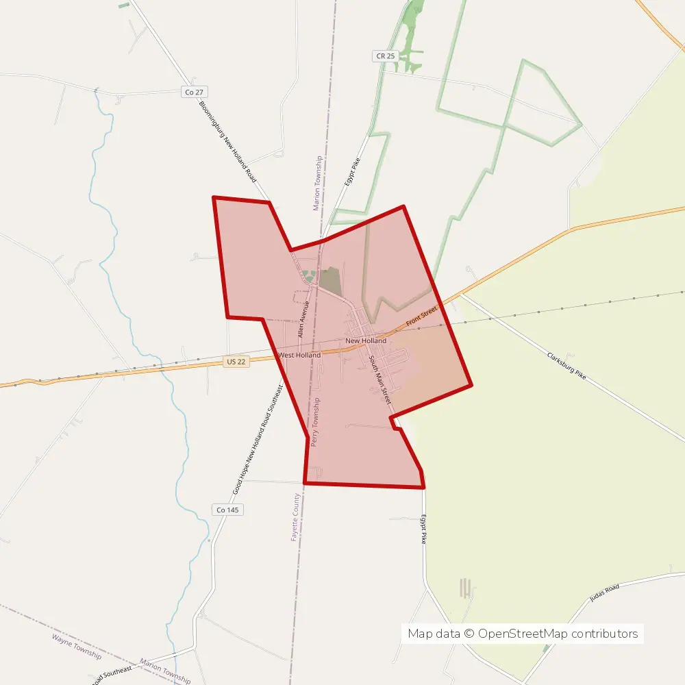 Service area map of New Holland, Ohio