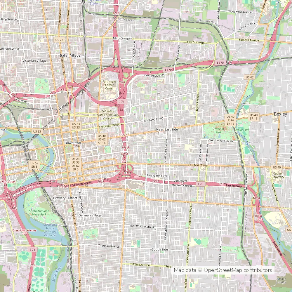 Service area map of Columbus Olde Towne East, Ohio