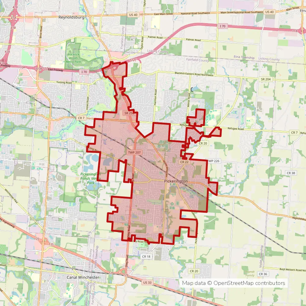 Service area map of Pickerington, Ohio
