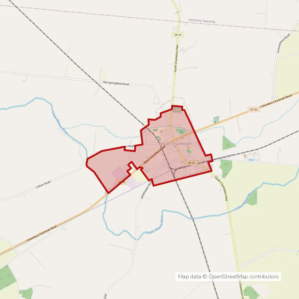 Service area map of South Charleston, Ohio