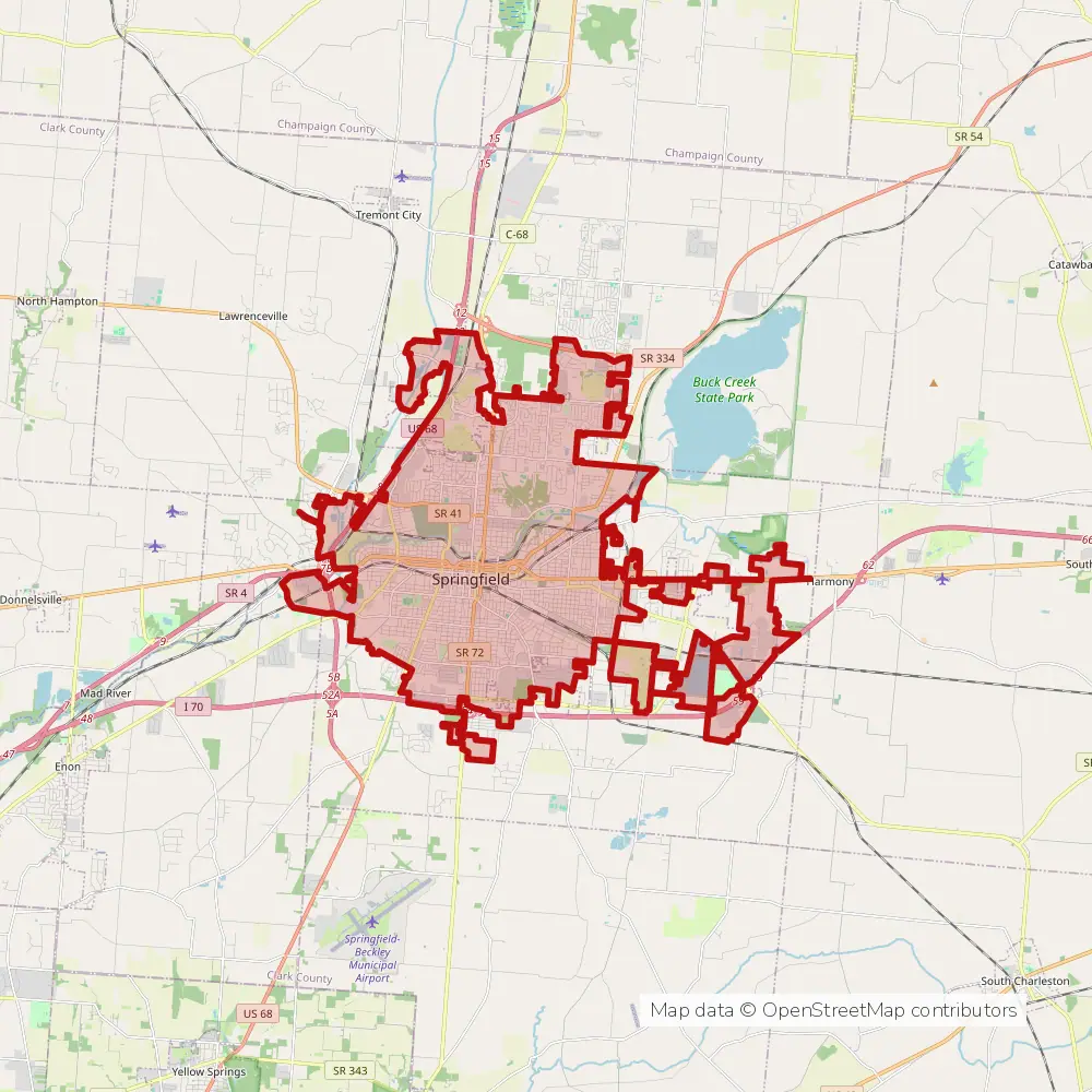Service area map of Springfield, Ohio