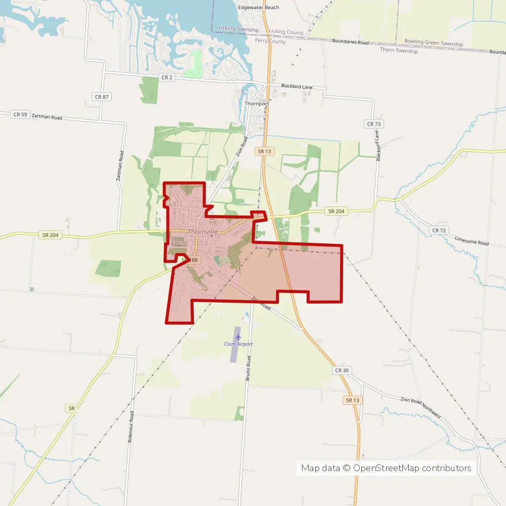 Service area map of Thornville, Ohio
