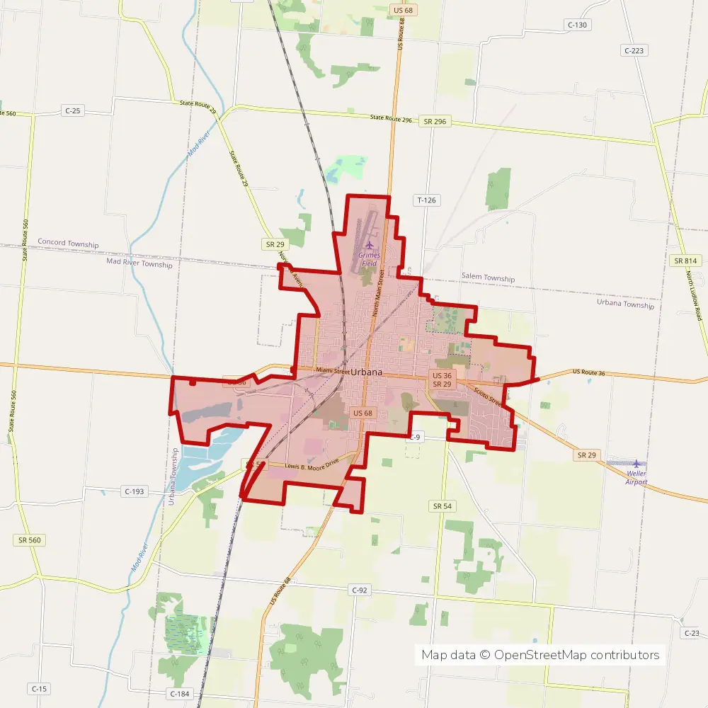 Service area map of Urbana, Ohio