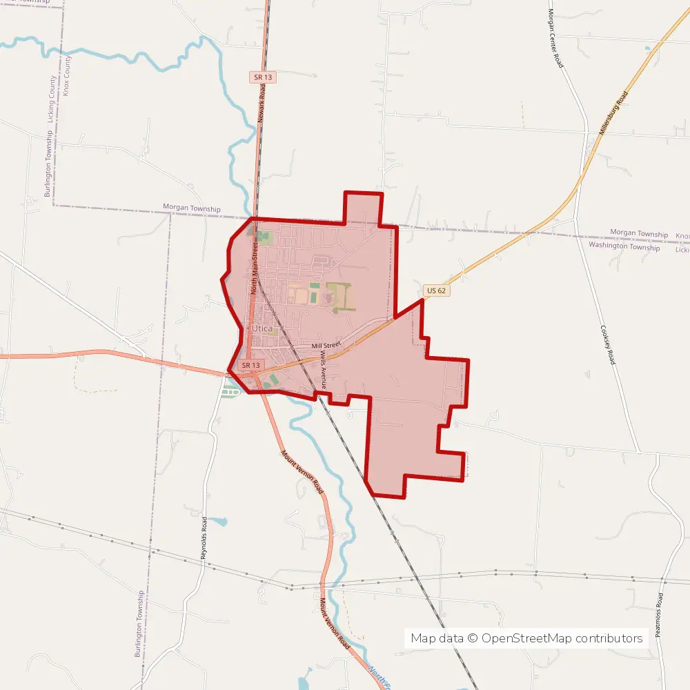 Service area map of Utica, Ohio