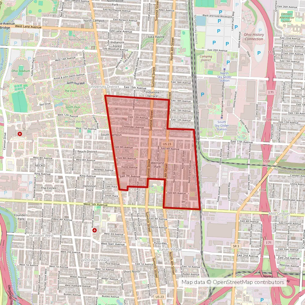 Service area map of Columbus Weinland Park, Ohio